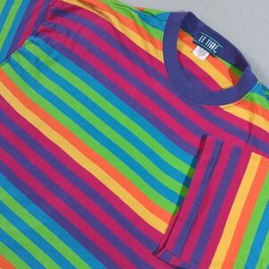 LE TIGRE Rainbow Stripe T Shirt Vintage 90s Retro XL Made in USA